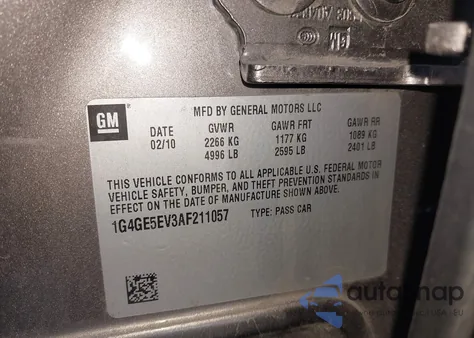 2010 Buick Lacrosse Cxs из США, поврежденный, VIN 1G4GE5EV3AF211057